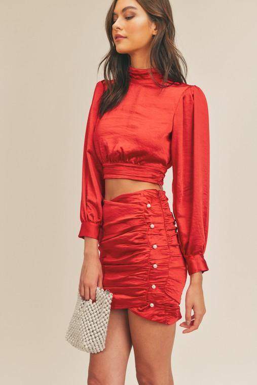 Pearl Embellished Satin Skirt Set - coordinatedcouture