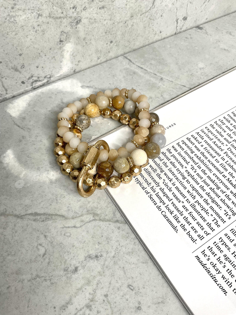Gold & Tan Beads Bracelet Set - coordinatedcouture