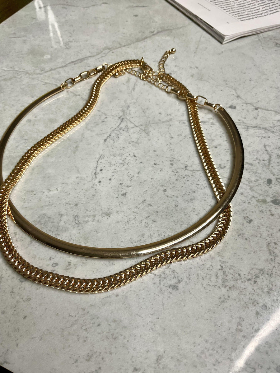 Gold Layered Choker Necklace Set - coordinatedcouture